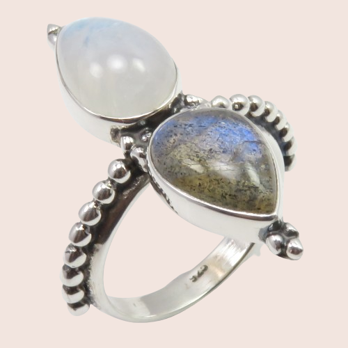 labradoriet en maansteen ring 925 zilver (4x)